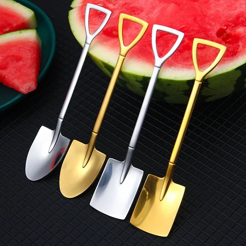 4/1Pcs Creative Shovel Spoons Stainless Steel Coffee Tea Spoon Ice Cream Dessert Fruit Party Scoop Kitchen Tools Tableware Set