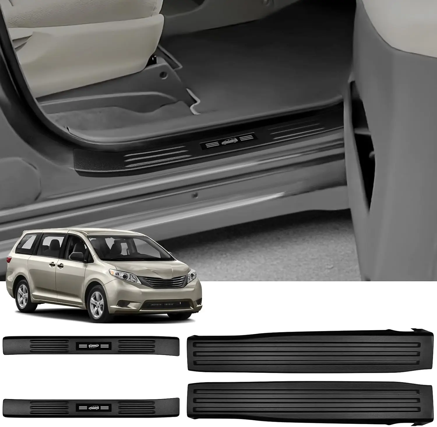 Protetor de soleira de porta de fibra de carbono ABS compatível com Toyota Sienna 2015 2016 2017 2018 2019 2020 Acessórios Guar de soleira de porta