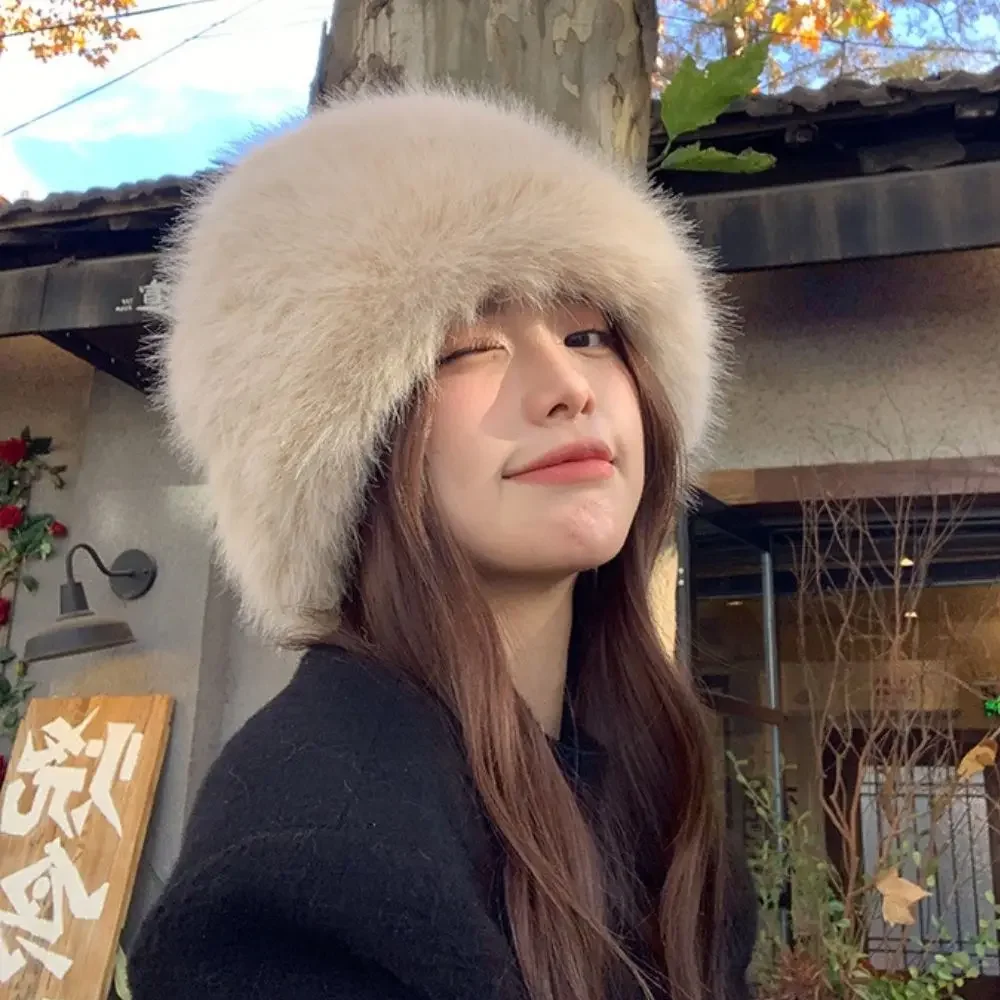 여성용 푹신한 모피 겨울 모자, 따뜻한 귀 보호 스노우 스키 모자, 여성용 인조 여우 모피 봄버 모자, 방풍 러시아 모자 보넷, 신제품