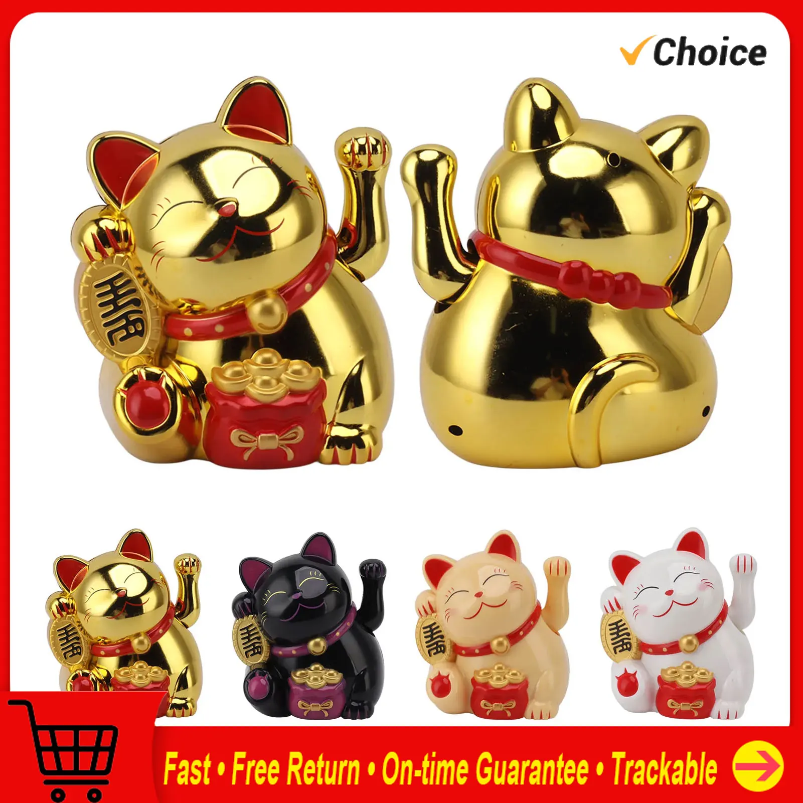 5.5in Electric Waving Arm Fortune Cat Decorative Cute Plastic Cat Ornaments for Cashier Desk Fortune Cat Decoration Fortune Cat