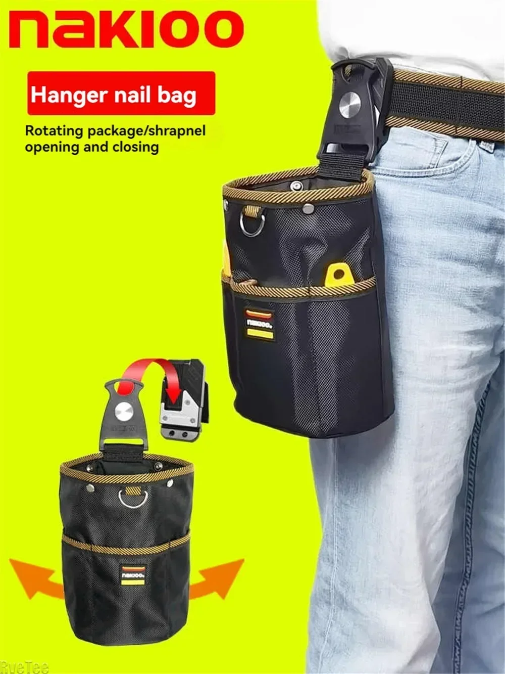 Tool Pouch for Woodworking Electrician Mechanic NAKIOO 1680D Rotatable Quick-hanging Nail Tool Bag Man Gift Tool Organizer