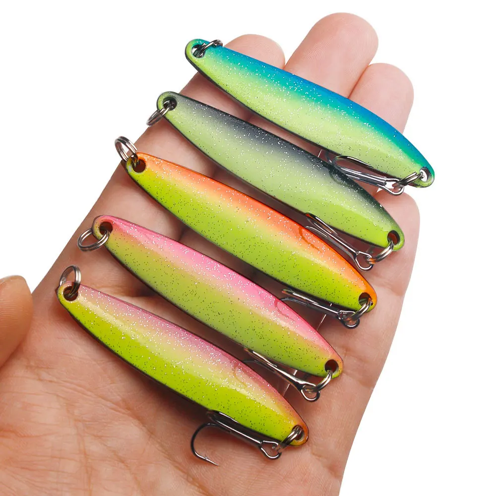  Fishing Metal Lure Spoons Dual Color Glow Salix Leaf Shaped Spoon Artificial Lure Bait 6.5cm/13g Reflect Sequins 1 Piece Sale