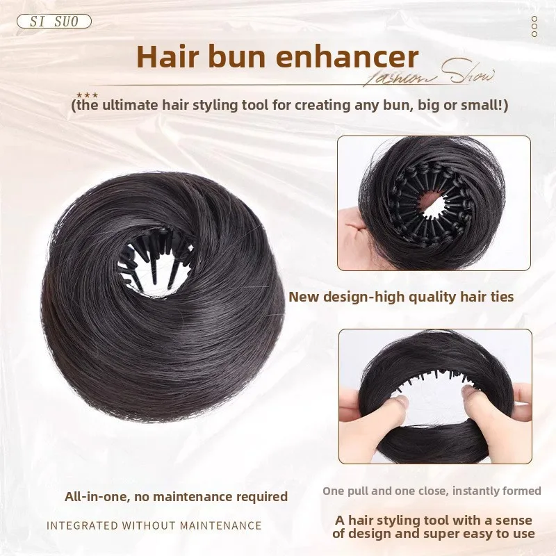 الاصطناعية عش الطيور كعكة رئيس شعر مستعار Chignon الفرقة الشعر التمديد مطاطا Scrunchie للنساء الآسيوية زيادة الشعر بسرعة #3
