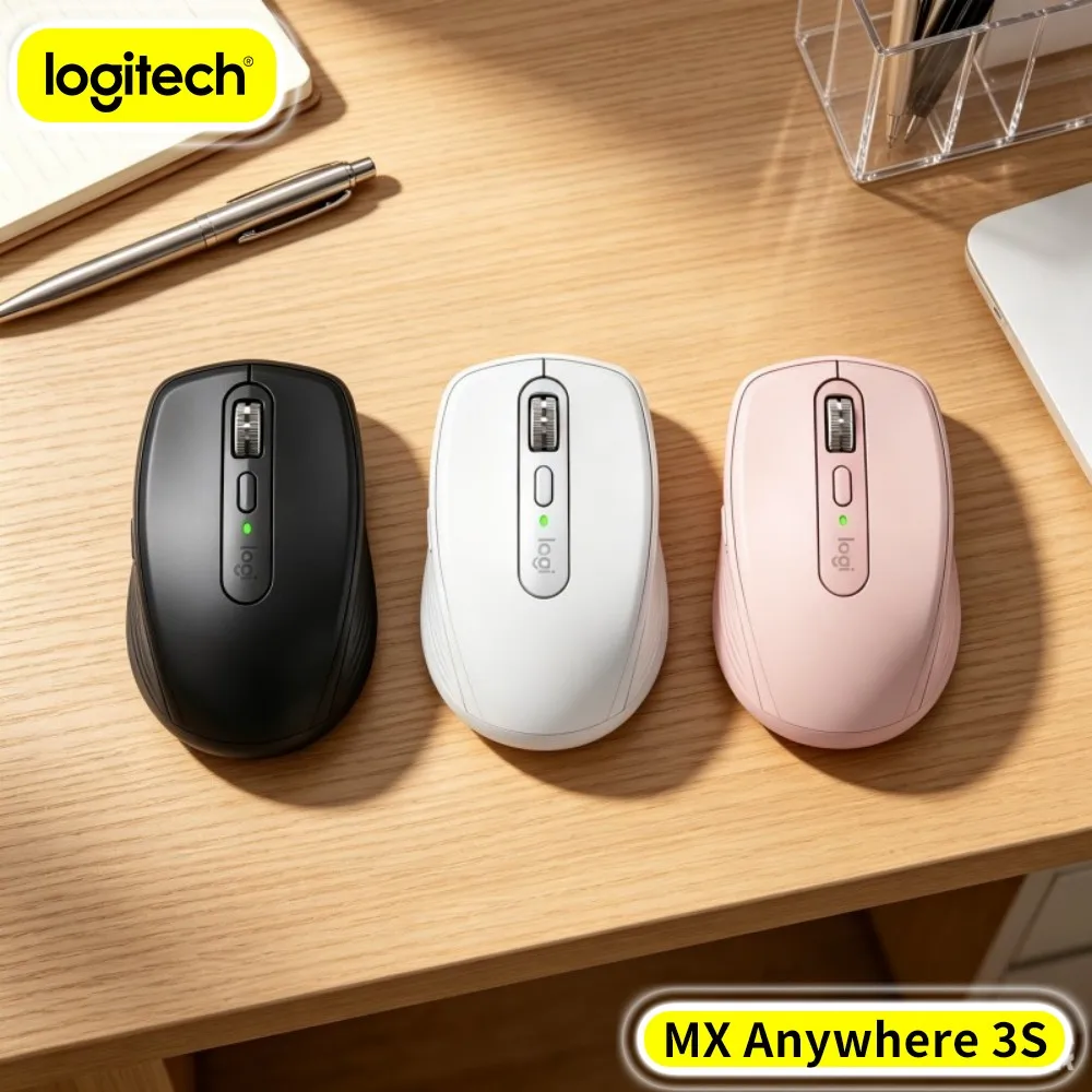 Ergonomic Logitech MX Anywhere 3S Mouse - 8K DPI, Hyper-Scroll, Silent Click, 3-Device Connect, USB-C Charge For Market Travel