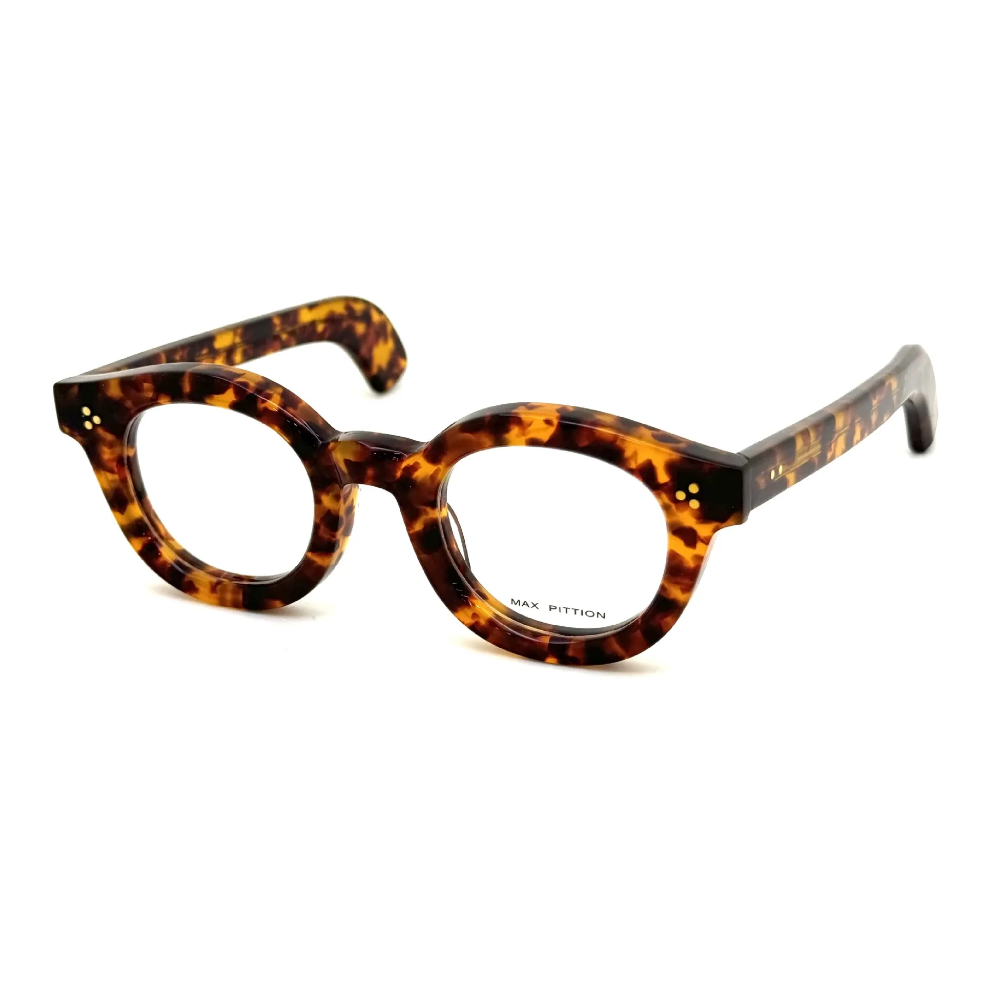 Max Pittion Style Handmade Acetate Glasses, Premium Thick Geometric Frame with Three-Dot Rivets, Retro Optical for Unisex PL001