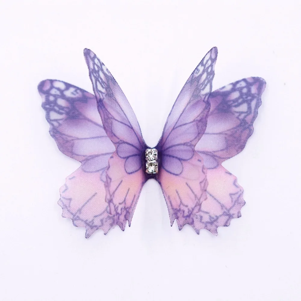 50Pcs 3D Organza Fabric Butterfly Appliques Double-layer Gradient Color Simulation Mesh Butterfly Patch Translucent