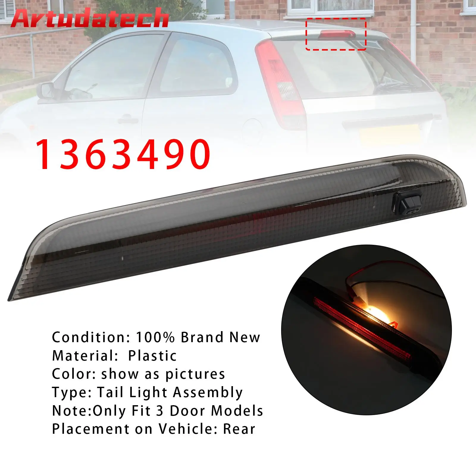 Дополнительный стоп-сигнал Artudatech для Ford Fiesta 3-дверный MK6 2003-2008, дымчатый, автомобильные аксессуары