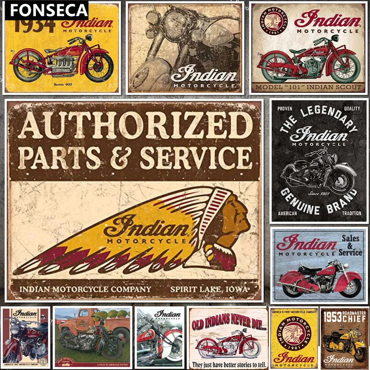 Traditional Indian Motor Tin Sign Classic Vintage Motorcycle Club Garage Art Decor Iron Plate Paintings Bar Cafe Metal Plaques