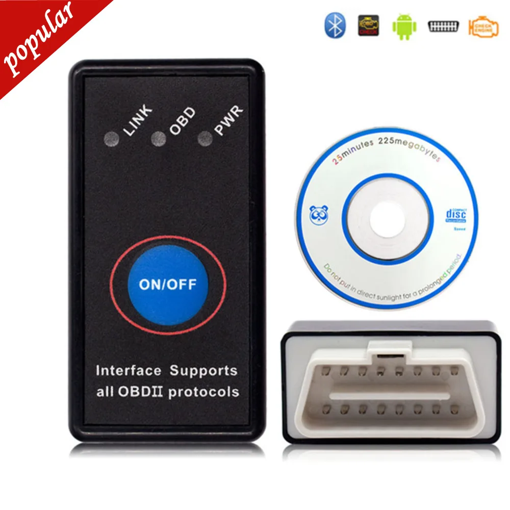 Herramienta de diagnóstico OBD2 ELM327 V2.1, interruptor de encendido y apagado Bluetooth, lector de código Obdi Xiaoyushu 327 2,1