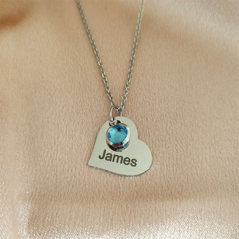 

Ожерелья с персонализированным именем и камнем, выгравированное сердце, ожерелья с семейным именем для женщин и девочек, подарок на день рождения, цепочка из нержавеющей стали