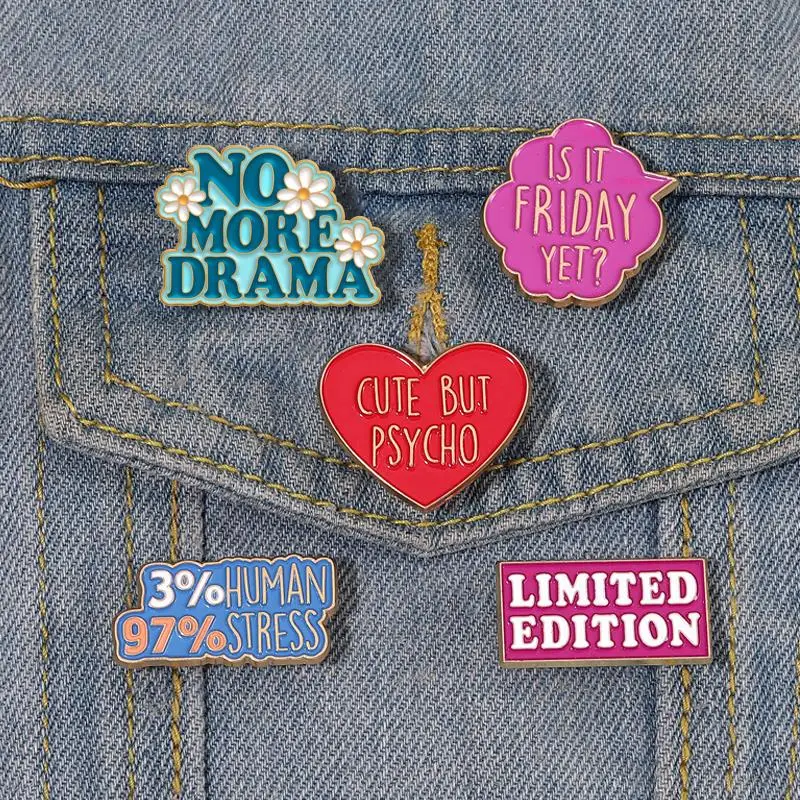 Is it Friday Yet Enamel Pins Me? Sarcastic? Never 80s Baby Drama Brooches Lapel Badges Funny Quetes  Jewelry Gift for Friends