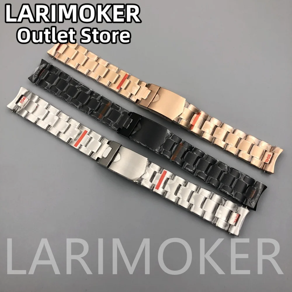 LARIMOKER 20mm Silver Black Rose Gold 904L Bracelet Solid Stainless Steel Watch Band Bracelet Clasp Watch Accessories