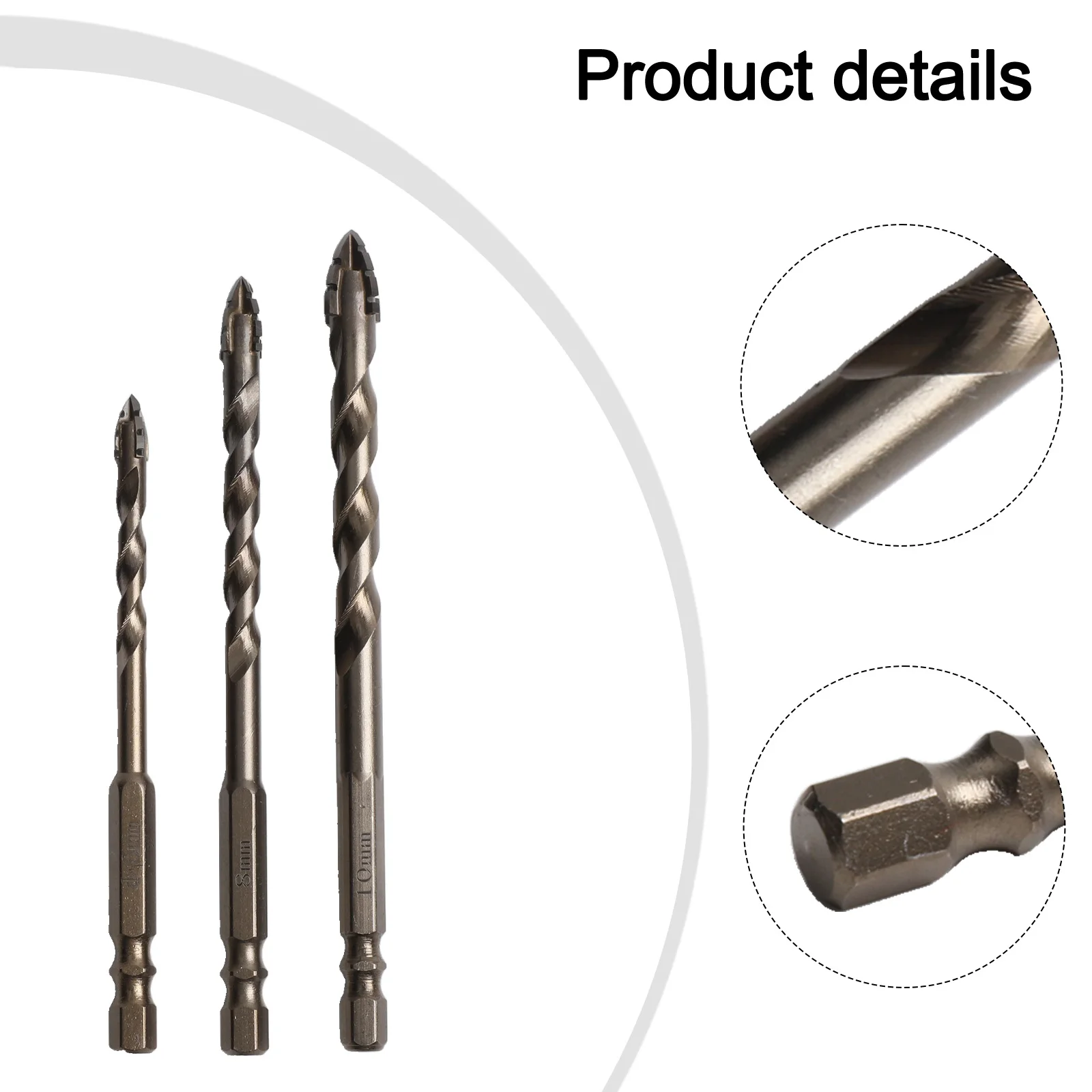 3pcs Four-Flute Eccentric Drill Drilling Glass Tile Punching Triangle Drill Bit 6mm 8mm 10mm  Punching Diameter Drill Bit