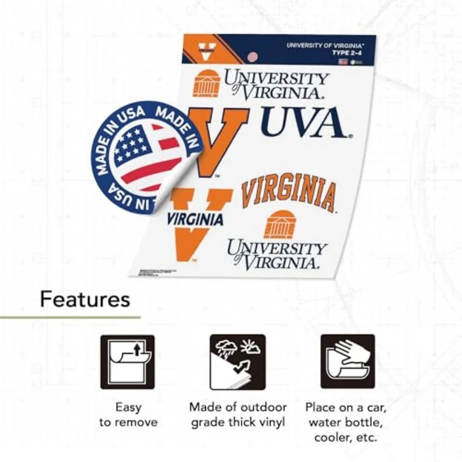 University of Virginia Sticker Cavaliers UVA Wahoosr Vinyl Decals Laptop Water Bottle Car Scrapbook Sheet T2 Type 2-4 view 2