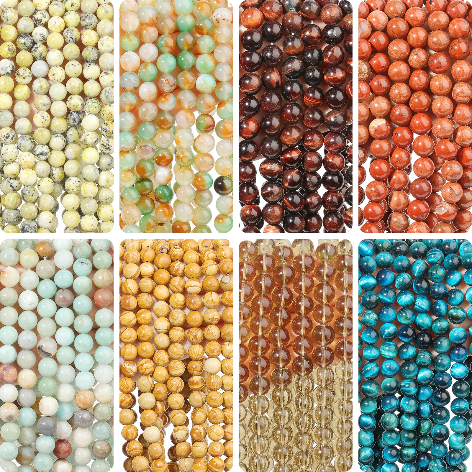 4/6/8/10/12mm Natural Stone Agate Tiger Eye Quartz Beads Round Loose Beads For Jewelry Making DIY Bracelets Accessories 15\'\'