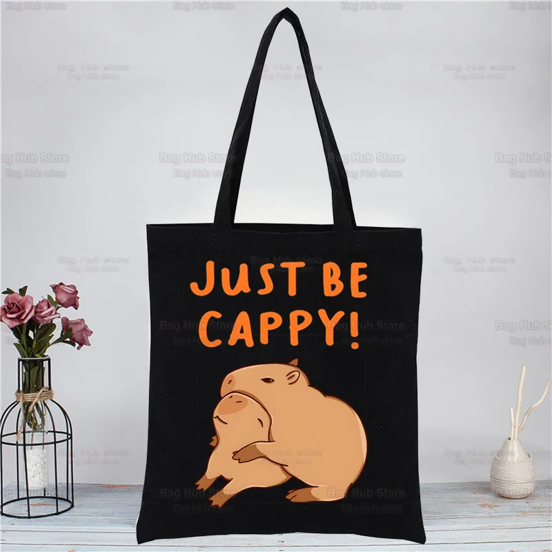 Capybaras Black Canvas Simple Cartoon Shopping Bags Girls Just A Girl Who Loves Capybaras Fashion Life Casual Pacakge Hand Bag