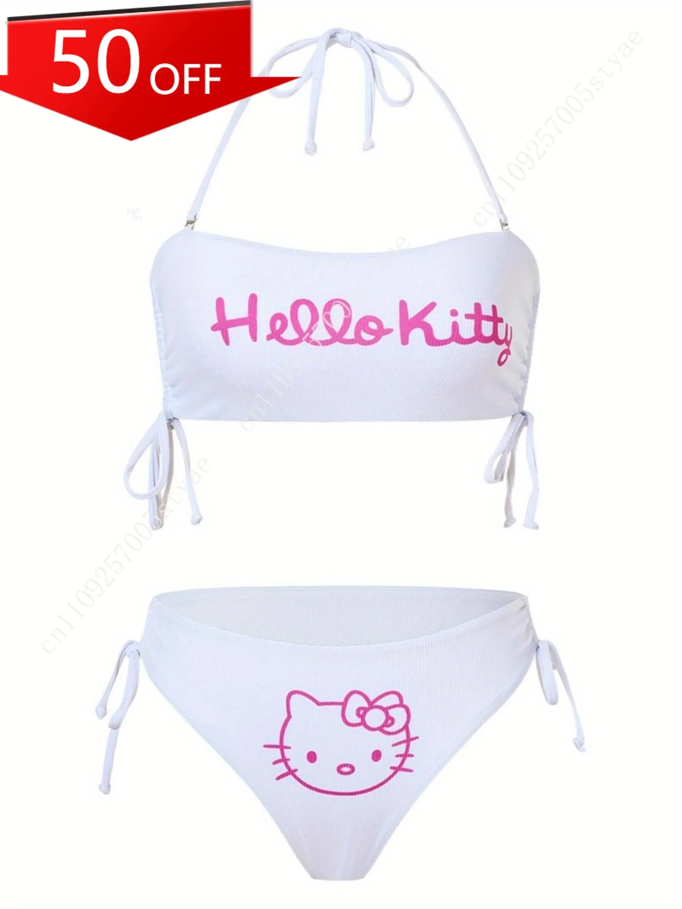 

2pcs/set Sanrio Cute Cartoon Gir Bikini Small Breast Gathers Beach Vacation Style