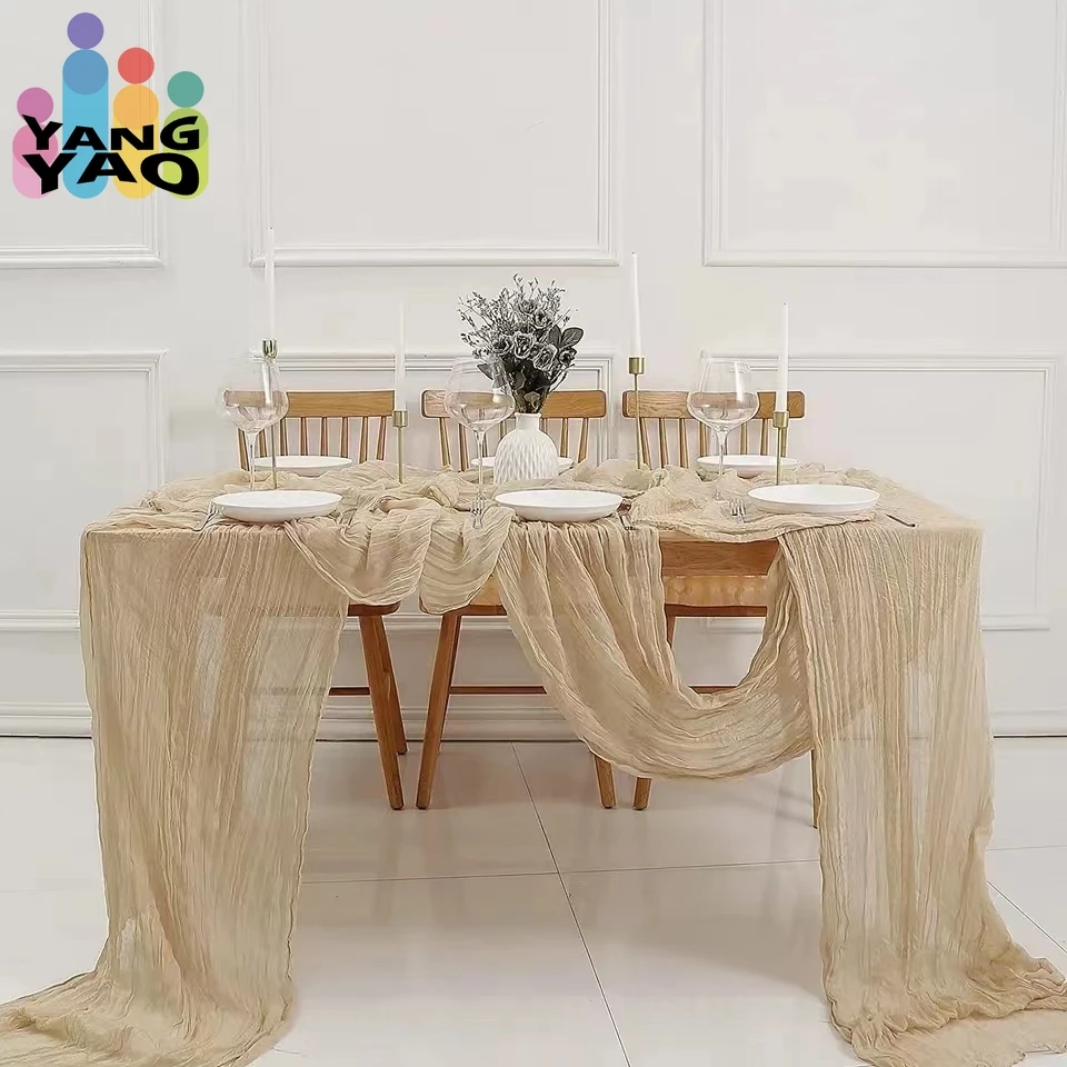 

2PCS Cheesecloth Table Setting,Gauze Table Runner,Semi-Sheer Personalize Retro Dining Vintage Wedding Decor Dinner Table Path