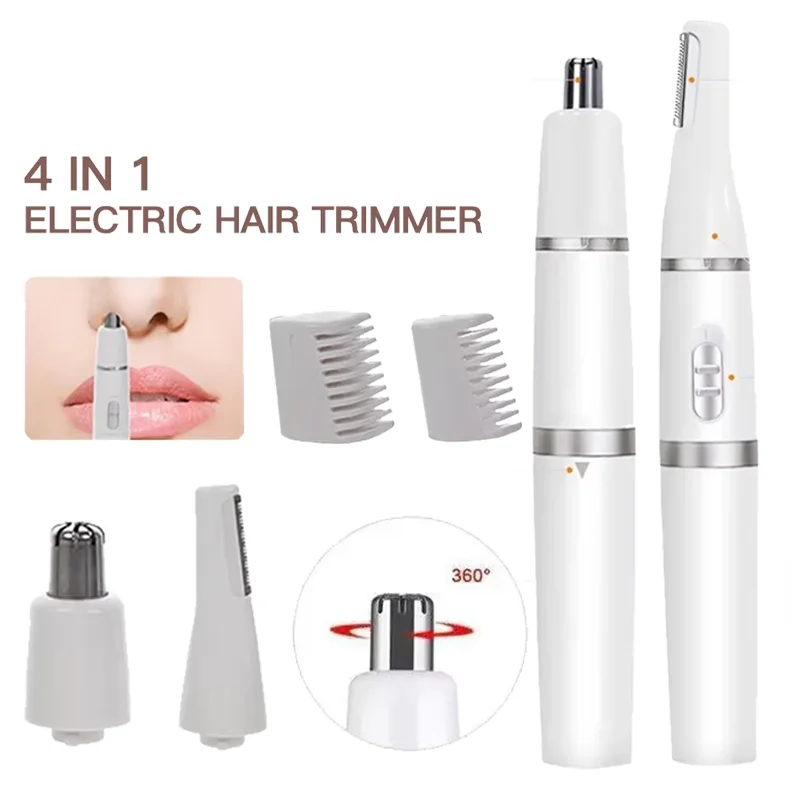 4 In 1 Head Battery-Powered Hair Clipper Nose Hair Trimmer For Women Men Ear Hair Eyebrows Beard Nose Hair Removal