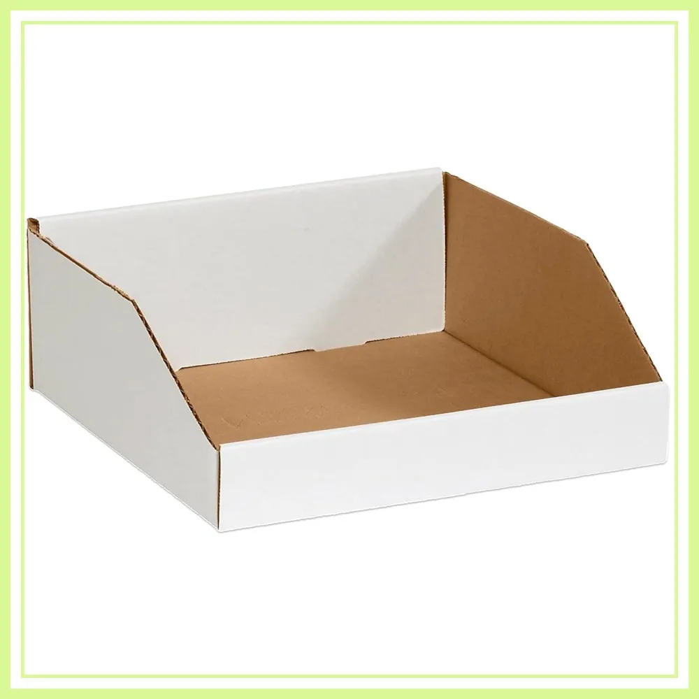 

Corrugated Cardboard Storage Bins 12x12x4.5in 50-Pack, Open Top Durable for Organizing Parts, Moving & Storage - White
