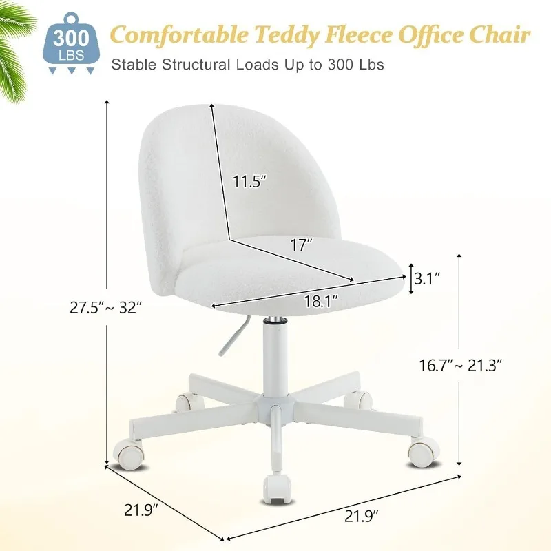 Candy Chair Armless Cute Desk Chair,Comfy Small Office Chair with Wheels,Vanity Chair with Lumbar Support