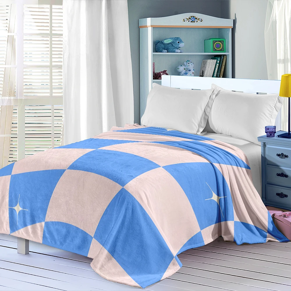 Blue Pink Warped Checker Super Soft Flannel Blanket Fuzzy Warm Throw Blanket for Bed Couch Cozy Plush Bed Cover All Season