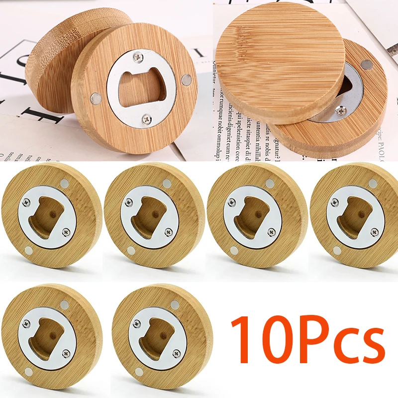 

10Pcs Blank Bamboo Bottle Opener Fridge Magnet for Refrigerator Bottle Opener for Home Kitchens Bars Parties