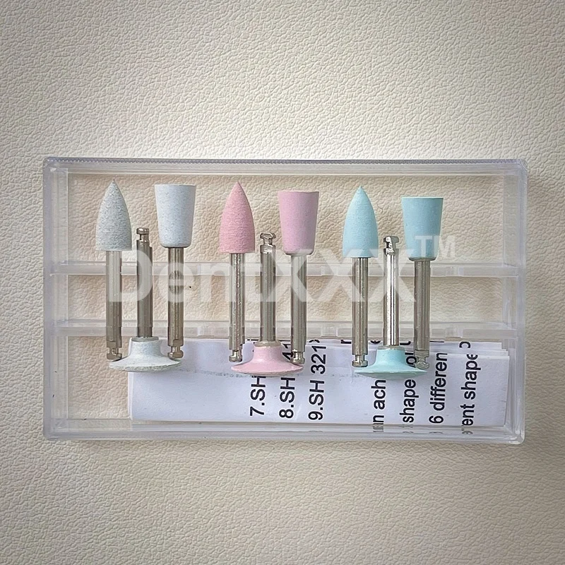 ชุดขัดเงาเซรามิก 9 ชิ้น/กล่อง, ด้ามจับ RA ขนาดเส้นผ่านศูนย์กลาง 2.35 มม. หัวขัดซิลิโคนสำหรับขัดเงาความเร็วต่ำ