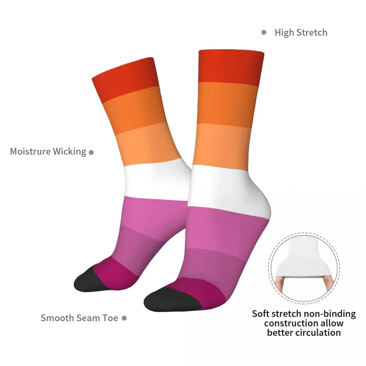 Orange - Magenta Lines Lesbian Pride Flag Butch Femme Pride Flag Socks Harajuku Super Soft Stockings All Season Long Socks