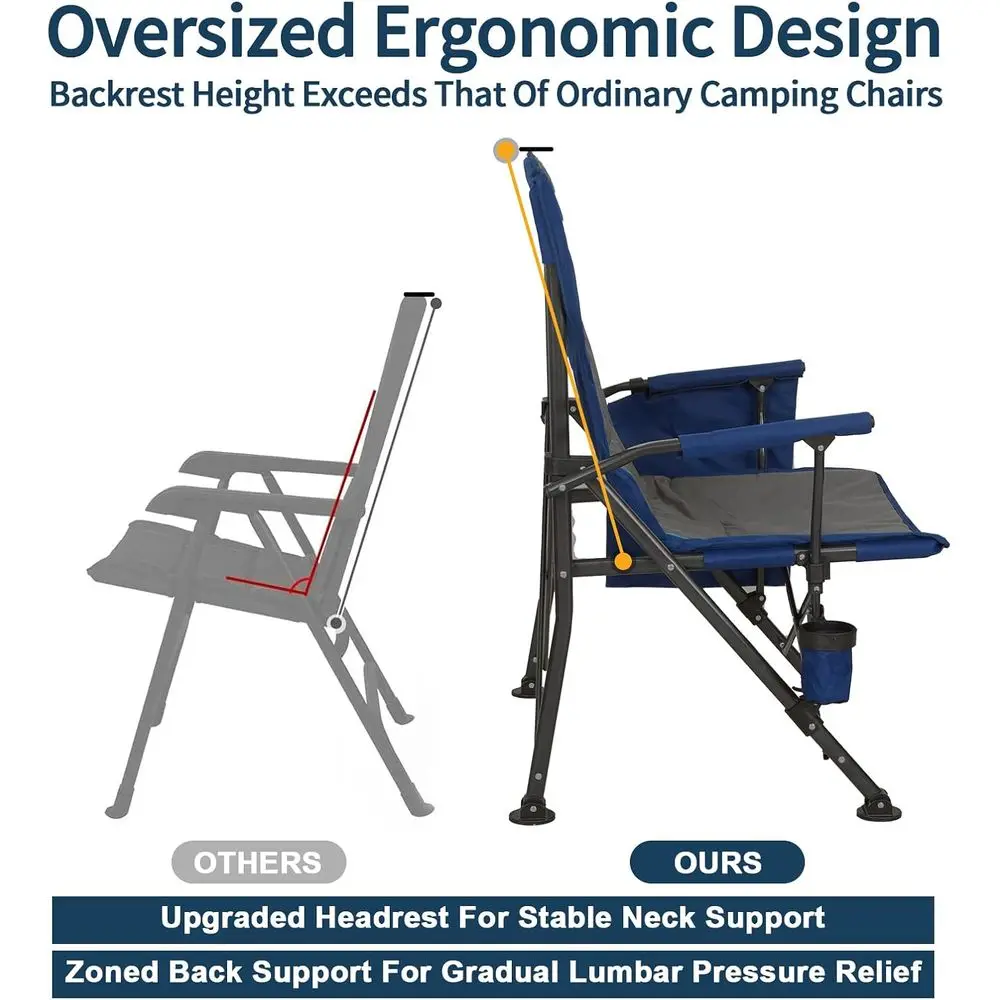 Sedie da campeggio pieghevoli durevoli da 500 libbre con braccioli, portabicchieri e tasche laterali per avventure all'aria aperta