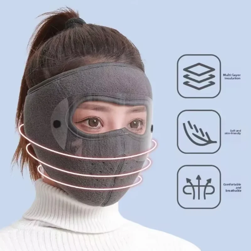 1/2/3PCS Winter Fleece Balaclava Face Mask Unisex Windproof Warm Full Face Mask Anti‑Fog Goggles Motorcycle Cycling Face Cover