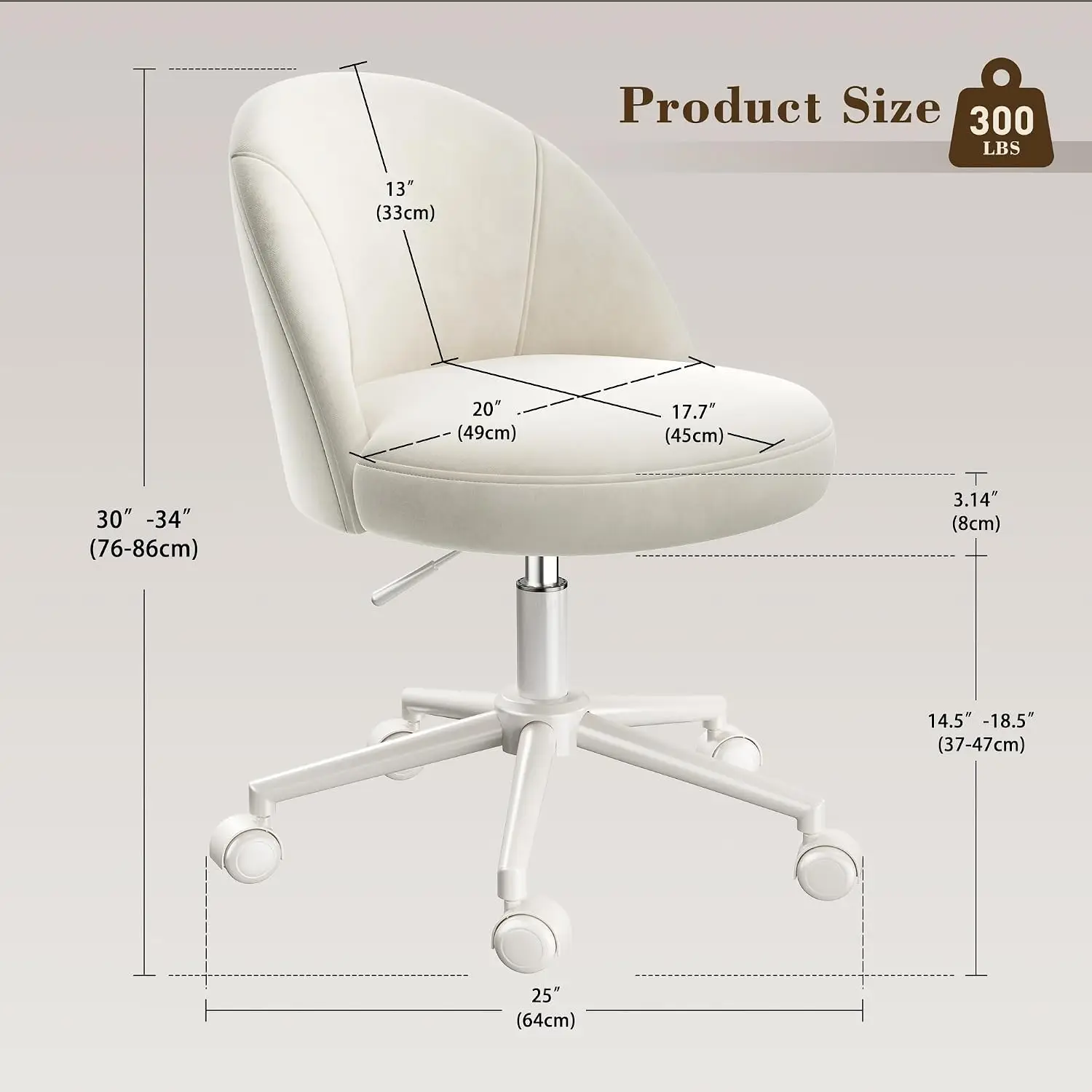 Vanity Chair with 13" Back Lumbar Support & 20" Wide Seat