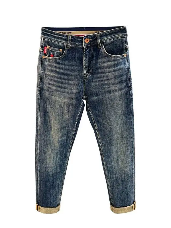 

Американские джинсовые джинсы в стиле ретро, мужские прямые повседневные эластичные утягивающие осенние новые модные брендовые мужские повседневные брюки