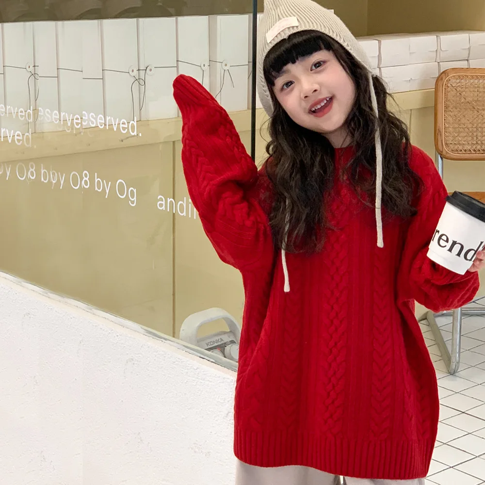 

Girls Sweater 2024 Autumn New Childrens Clothes Korean Style Wool Blended Twist Pullover Jacket Casual Simple and Match