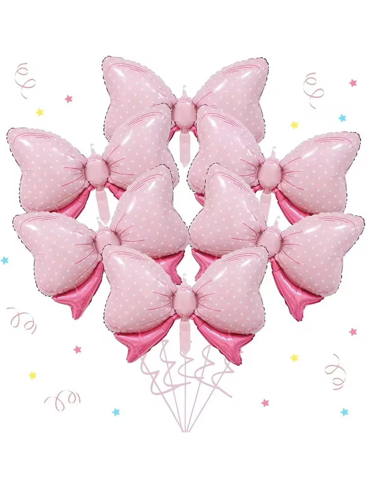 6 Stück rosa Schleifen-Aluminiumfolienballons, geeignet für Hochzeiten, Brautgeschenke, Geschlechtsoffenbarungen, Mädchen-Geburtstagsfeiern, Dekorationen