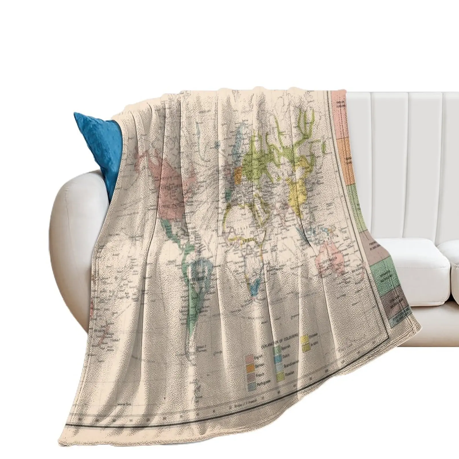 Old World Language Map (1907) Vintage Global Linguistic Atlas Throw Blanket Luxury Designer Picnic Blankets