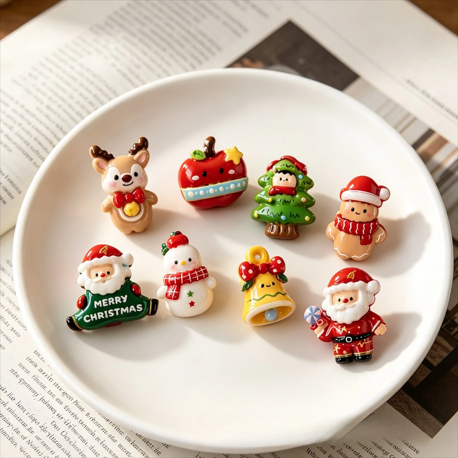 100pcs Christmas Tree Santa Snowman Apple Series Resin Flatback Cabochon DIY for Phone Case Hairpin Keychain Earrings Scrapbook