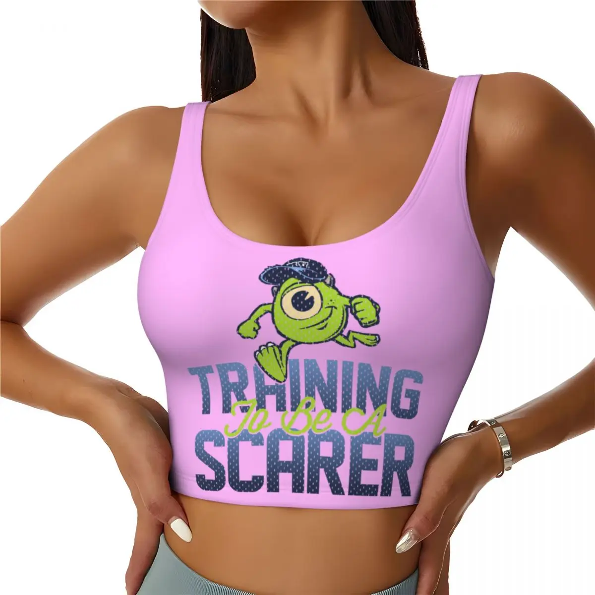 Custom Monsters University Mike Wazowski High Impact Sports Bras Women Scarer Student Seamless Workout Running Crop Tank Tops