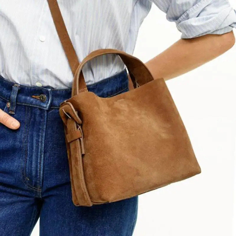 Autumn / Winter Fashion Frosted Suede Imitation Suede Single Shoulder Bucket Bag Casual Simple Large Capacity Handbag For Women