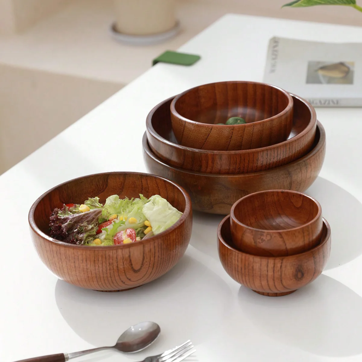Dim Sum Basket - Tazón apilable de madera maciza, disponible