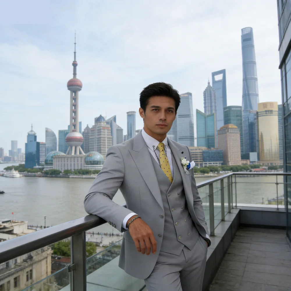 

Men's Smart Casual 3 Piece Peak Lapel Single Breasted Wedding Tuxedo Slim Fit Formal Best Man Groom Costume Homme