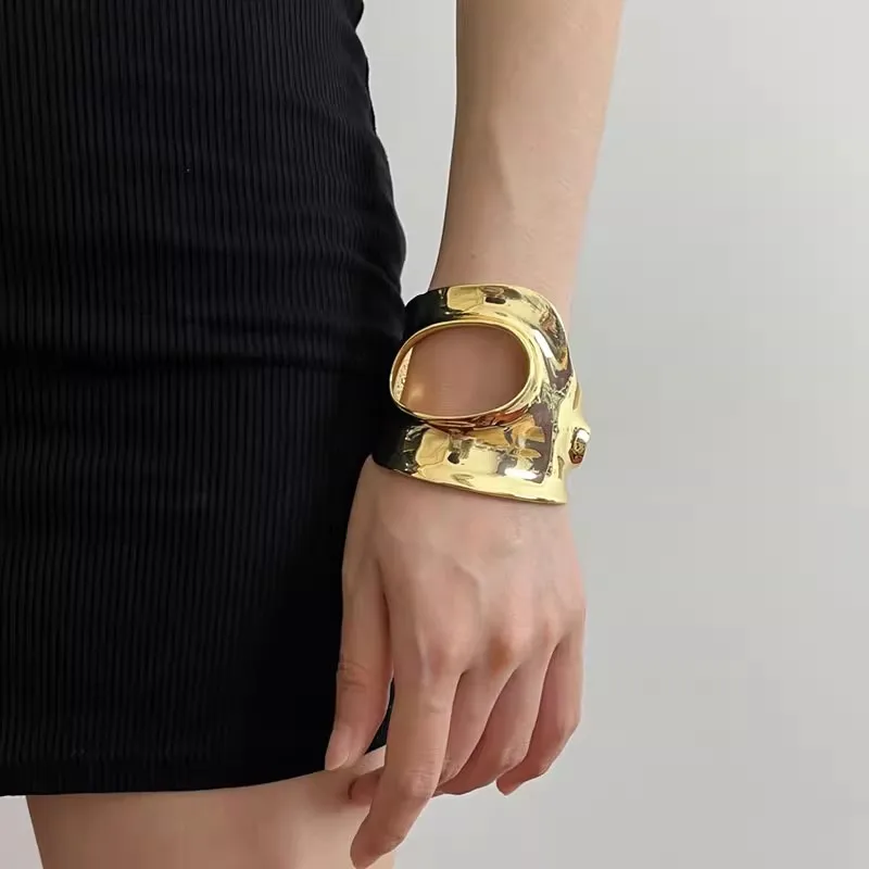 

Exaggerated Metal Hollow Irregular Glossy Wide Open Bracelet Bangles for Women Men Punk Party Jewelry Accessories