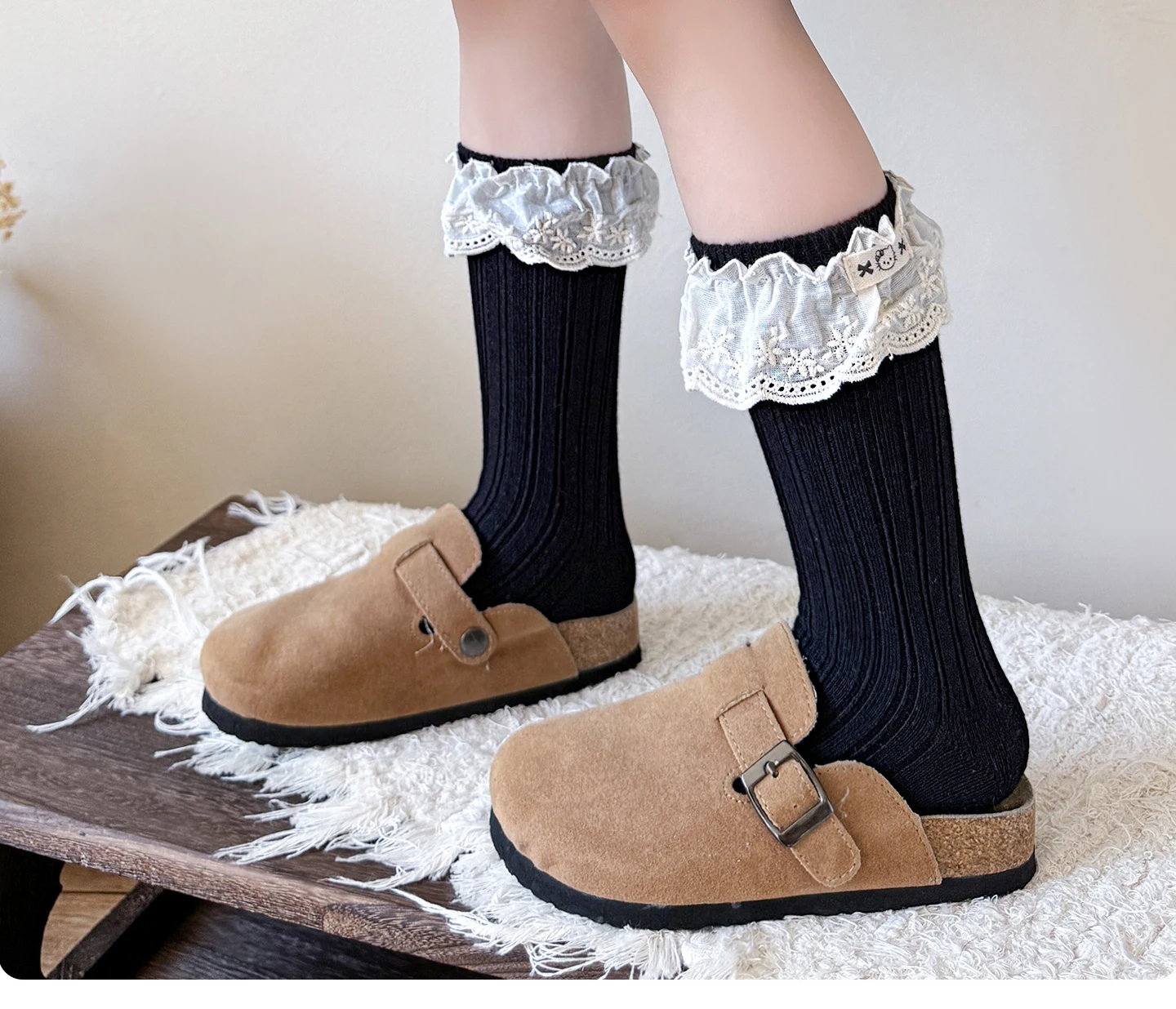 3 Paar Kindersocken für Mädchen, süße Spitzen-Rüschen-Mädchensocken, Prinzessinnen-Socken für Kleinkinder, mittellange Socken aus gekämmter Baumwolle für Mädchen – Detail 1