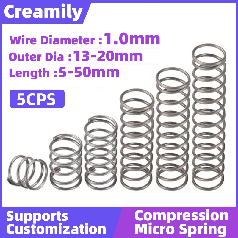 

Creamily 5PCS Compression Spring Wire Diameter 1.0mm Micro Small Pressure Compression Springs Outer Dia 13-20mm Length 5-50mm