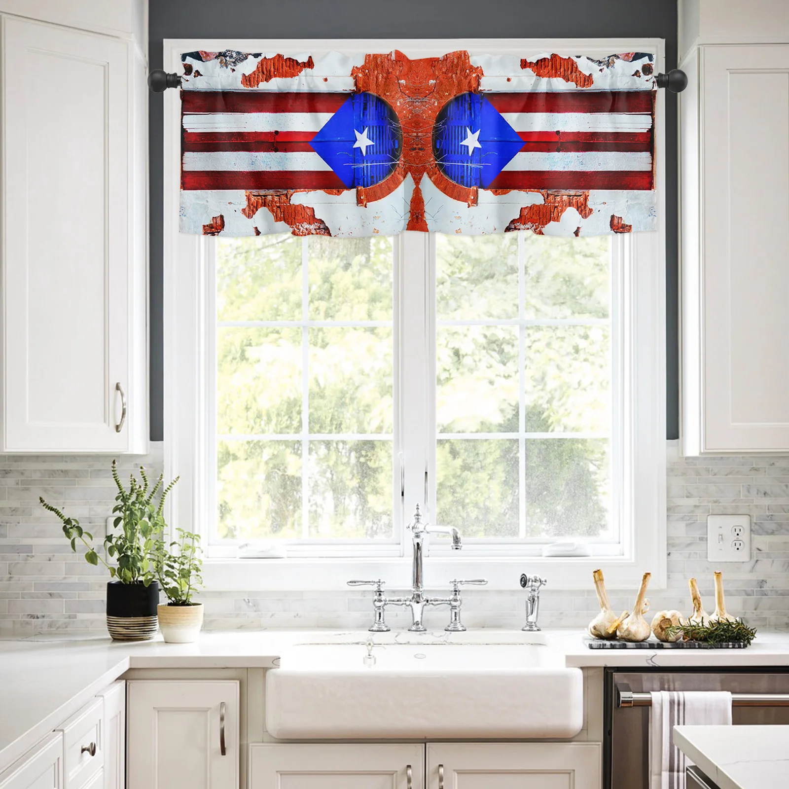 ZEDLIYU Valances for Windows Kitchen Living Room Small Window Valance Puerto Rico Flag 1 Panel, 54 x 18 Inch