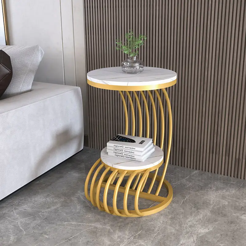 Nordic Luxury Side Table Living Room Sofa Coffee Table Balcony Small Round Table Wrought Iron Slab Creativity Modern Side Table
