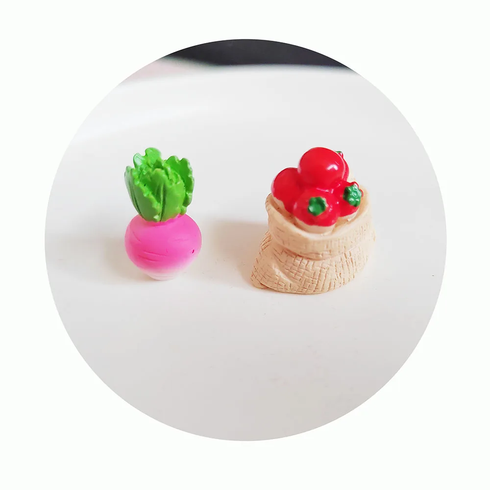 Mini 3D Flat Back Resin Charms Vegetable Radish Fruits Tomato Basket Ornament Food Micro Landscape Dolls Slime Crafts