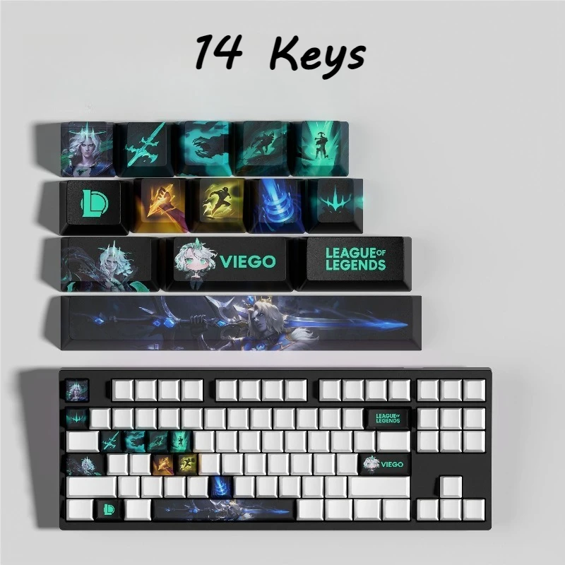Viego Theme Keycaps Cartoon Anime Gaming Keycaps Set For Mechanical Keyboard 12/14/30 Keys Mini Set Keyboards Accessories