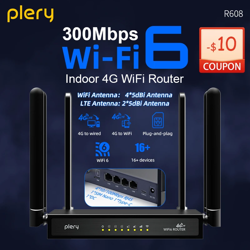 

4G CAT4 Router For Outdoor IP Camera/CPE 300Mbps LTE POE/DC Power 6*5dBi Antennas Supports16 Devices 4G To Wired/WIFI