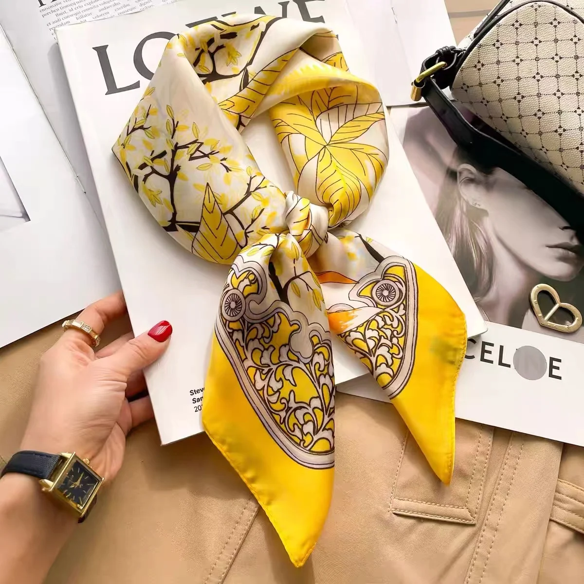 New Silk Scarf Neckerchief Women's Silk Square Scarf Purse Luxury Scarf for Women Designer Silk Headscarf  70*70cm